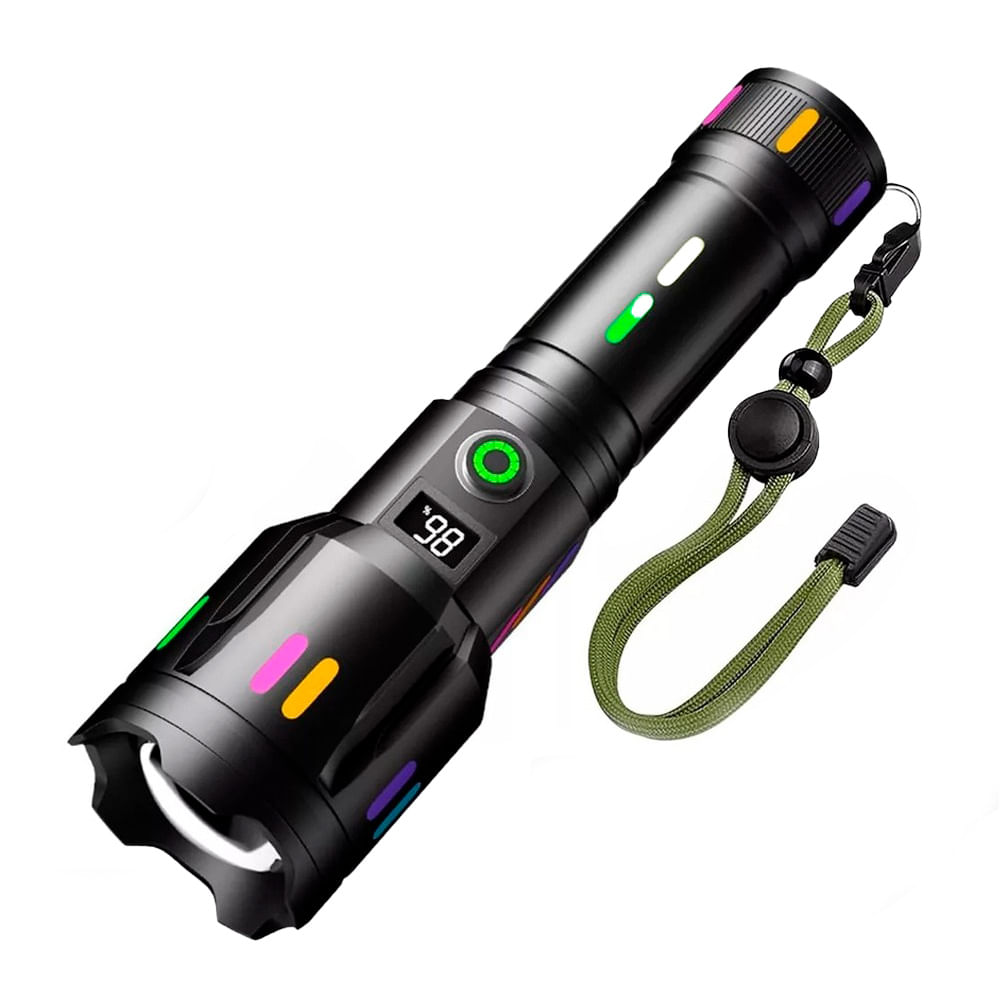 Linterna táctica, recargable, emergencia, zoom, 2000m, alta potencia, LED, carga rápida, IPX6, negro